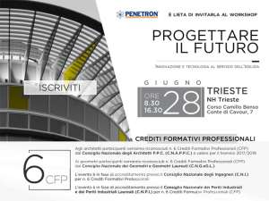 Convegno Infoprogetto: "<strong>PROGETTARE IL FUTURO: INNOVAZIONE E TECNOLOGIA AL SERVIZIO DELL&rsquo;EDILIZIA</strong>"<br />Gioved&igrave; 28 giugno<br /><strong>Trieste</strong>, NH Hotel
